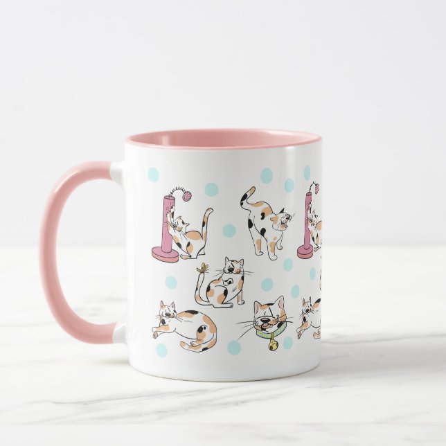 Caneca Calico Gata 11 Oz. Lã-rosa, cerâmica branca (Esquerda)