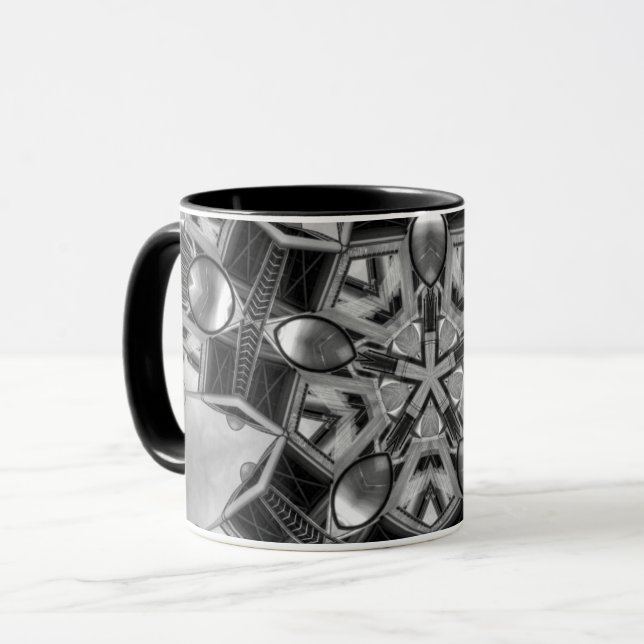 Caneca Calidoscópio cinza escuro Estrela... (Frente Esquerda)