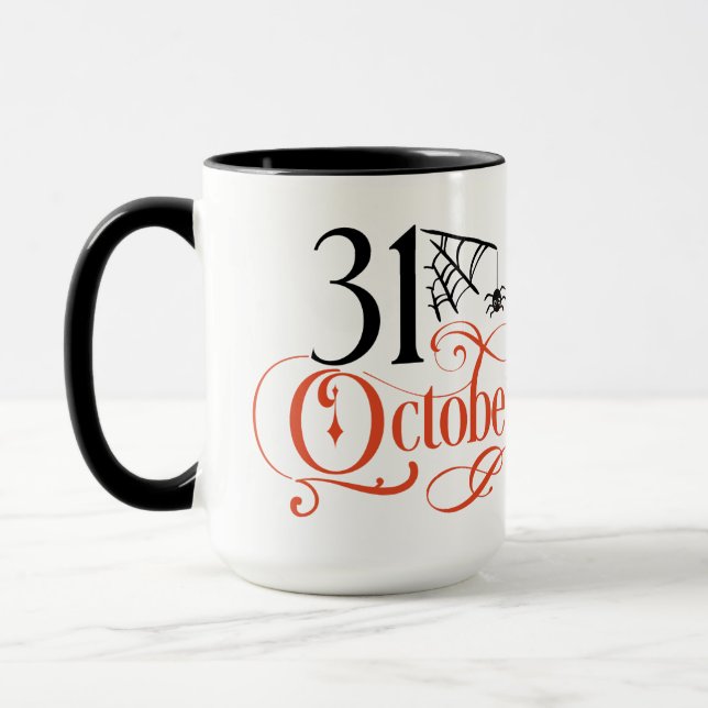 Caneca Caligrafia 31 de outubro Hallowen Aranha (Esquerda)