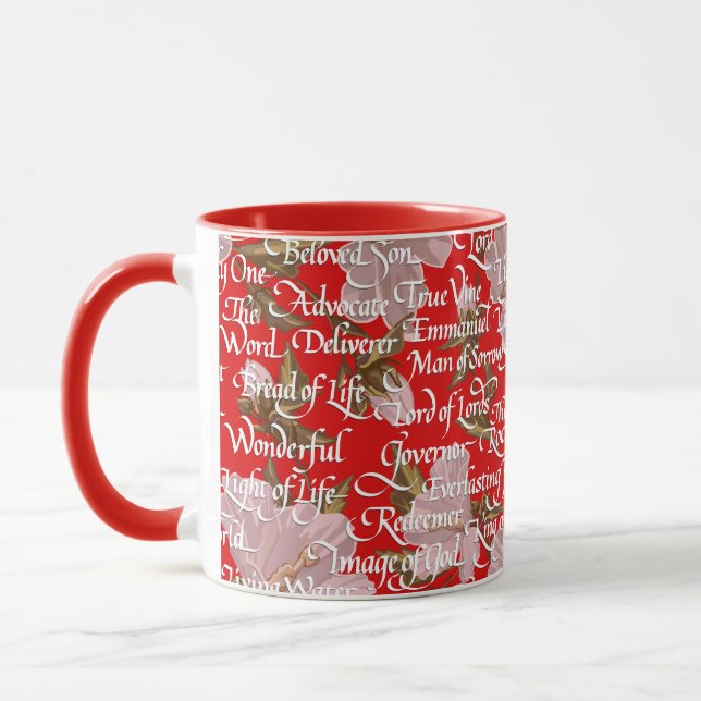 Caneca Caligrafia de Natal Nomes de Cristos|| Vermelho (Esquerda)