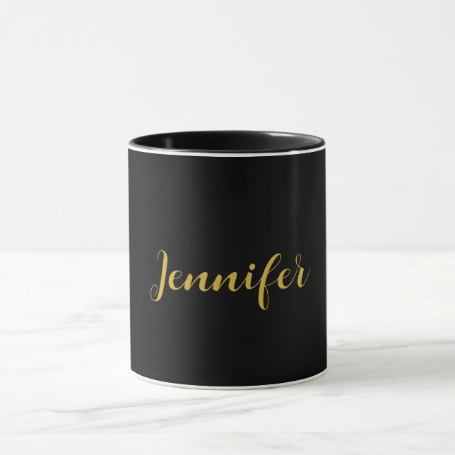 Caneca Caligrafia Minimalista Moderna - Nome Preto Dourad (Centro)