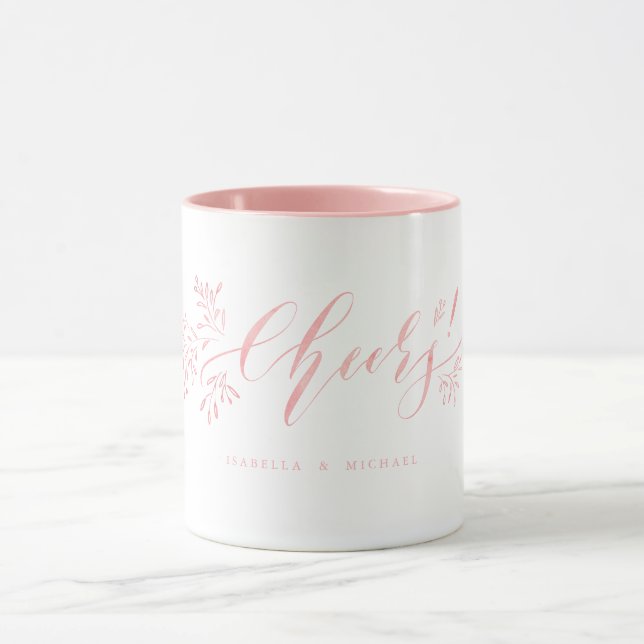 Caneca Caligrafia moderna rosa aplaude floral rústico (Centro)