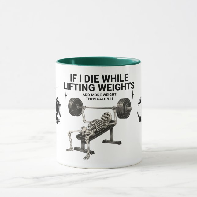 Caneca Call 911 Skeleton Weightlifting Gym Coffee Mug (Centro)