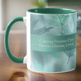 Caneca Calm Leafy Teal Shimmer PsychotherapIst Conselheir