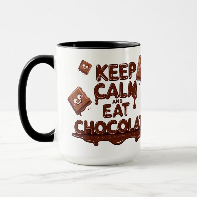 Caneca Calma e come chocolate Engraçado (Esquerda)