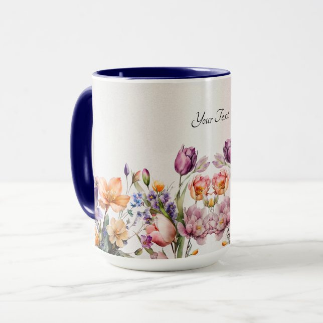 Caneca Cama Colorida de Flores de Mola (Frente Esquerda)