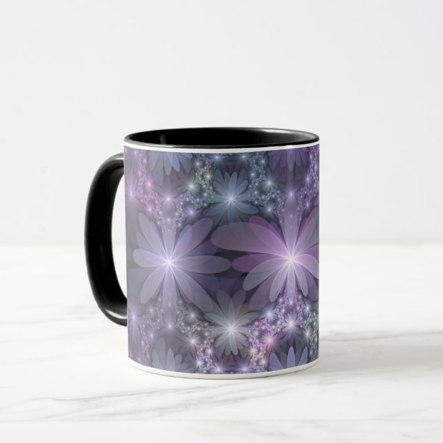 Caneca Cama de Flores Trendy Shiny Abstrato Arte Fractal (Frente Esquerda)