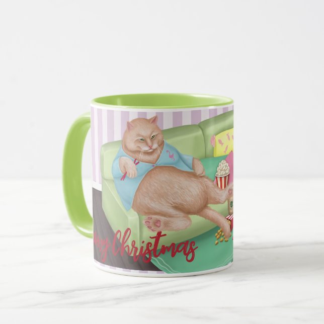 Caneca Cama de Natal de Gato Bonito (Frente Esquerda)