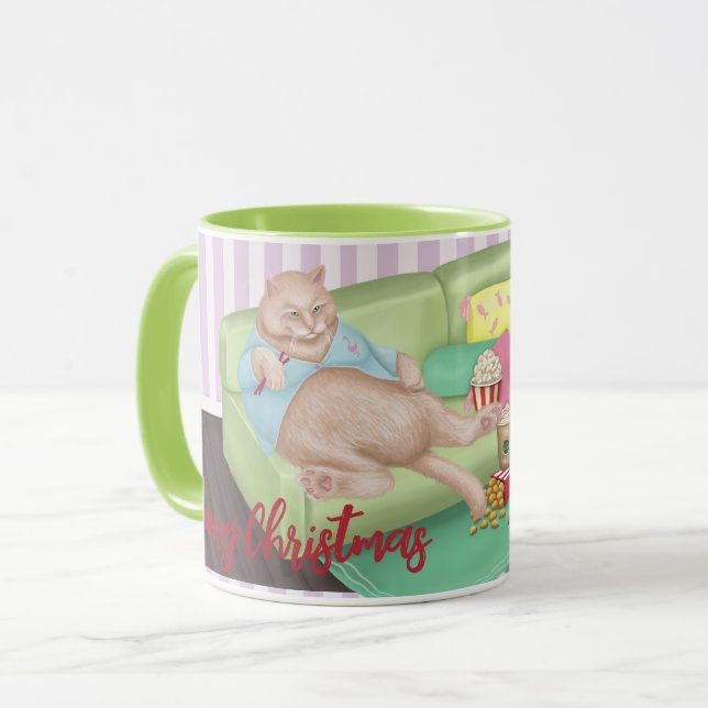 Caneca Cama de Natal de Gato Bonito (Frente Esquerda)