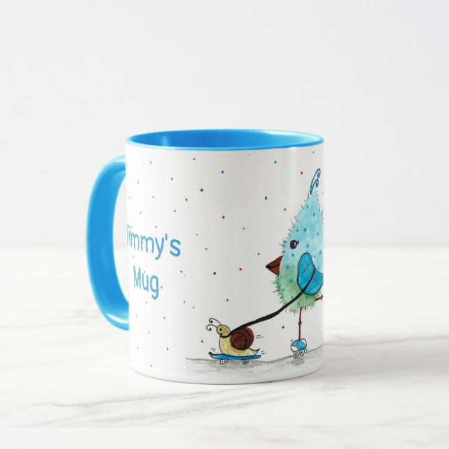 Caneca Cama de pássaros de patinação Whimsical para menin (Frente Esquerda)