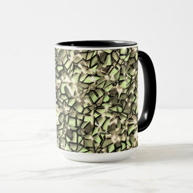 Caneca Camadas de mosaico em sépia esverdeada grosseira e (Frente Esquerda)