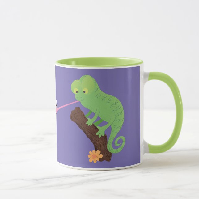 Caneca Camaleão bonito pegando um desenho de inseto (Direita)