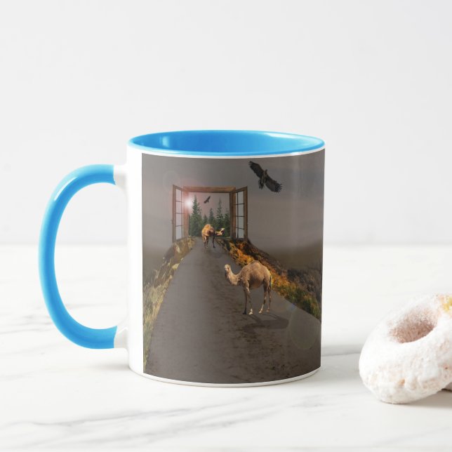 Caneca Camelos Caminhando Até A Terra Das Maravilhas, (Com Donut)