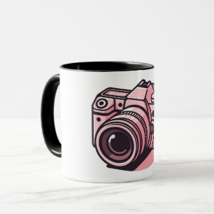 Caneca Câmera DSLR Rosa Tendência Fotografia Personalizad