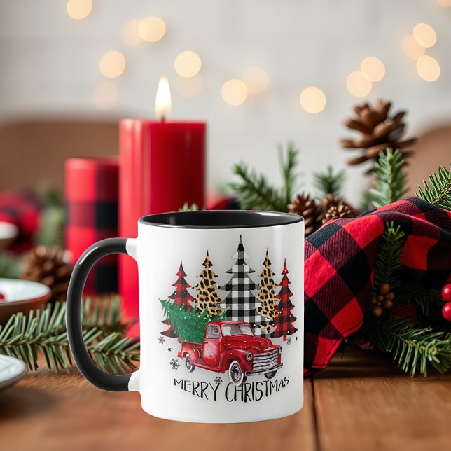 Caneca Caminhão de Natal feliz e árvores (Criador carregado)