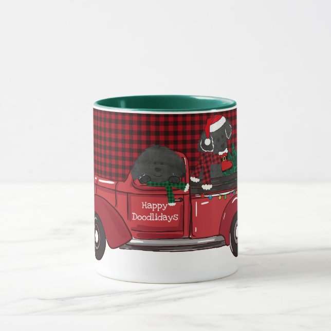 Caneca Caminhão de Natal Vermelho e Bonito Labradoodles (Centro)