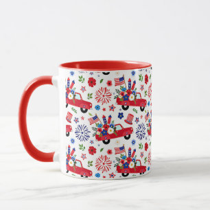 Caneca Caminhão patriótico e padrão de fogos de artifício
