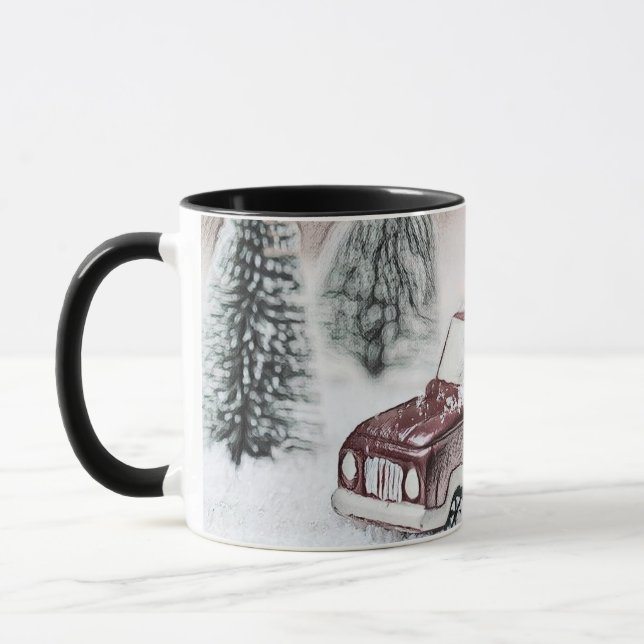 Caneca Caminhão Vermelho Antigo com desenho de Árvore de  (Esquerda)