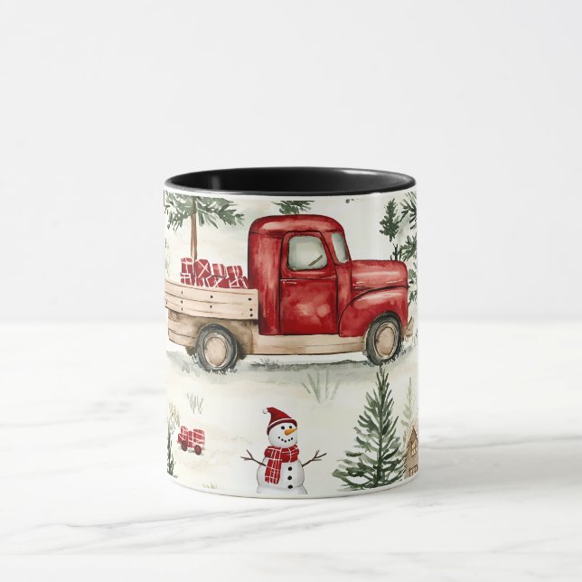 Caneca Caminhão Vermelho com presentes e boneco de neve (Centro)
