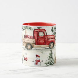 Caneca Caminhão Vermelho com presentes e boneco de neve