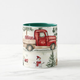Caneca Caminhão Vermelho com presentes e boneco de neve