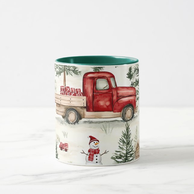 Caneca Caminhão Vermelho com presentes e boneco de neve (Centro)