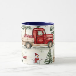 Caneca Caminhão Vermelho com presentes e boneco de neve