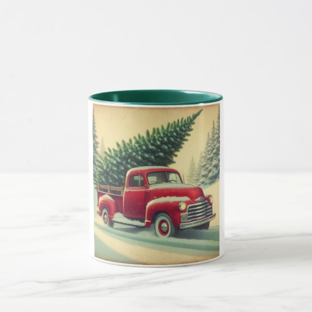 Caneca Caminhão vermelho-da-safra com árvore de Natal (Centro)