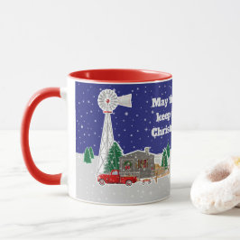 Caneca Caminhão Vermelho Natal com cabana e moinho