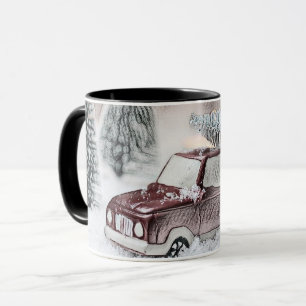 Caneca Caminhão Vermelho Vintage com desenho de árvore de