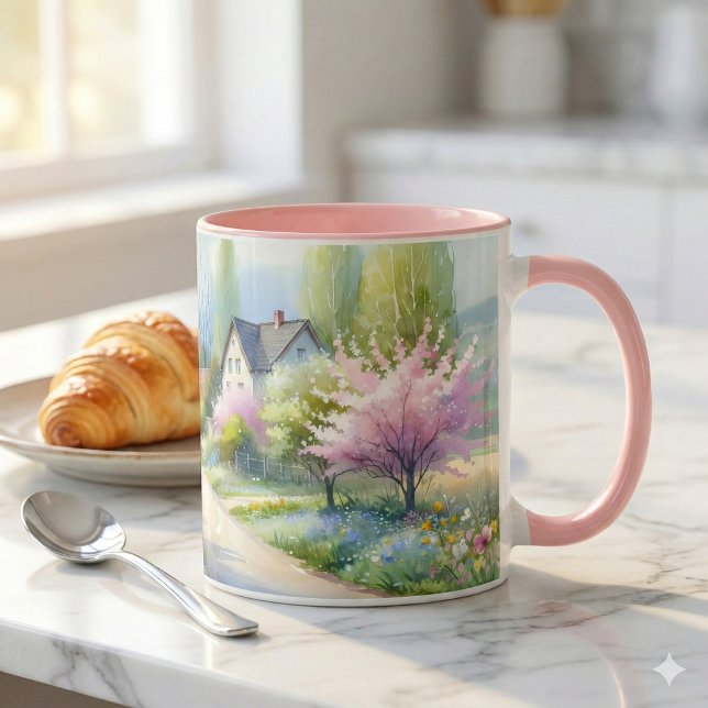 Caneca Caminho do País das Flores Enfeitiçadas (Enchanted Blossom Country Lane Mug Mockup 1)