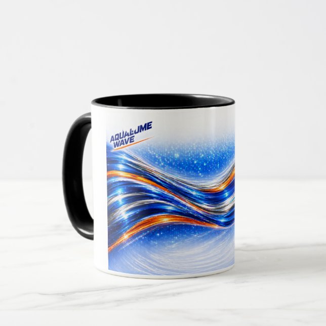 Caneca Camisa Aqualume Wave – Fluxo Abstrato Laranja Azul (Frente Esquerda)