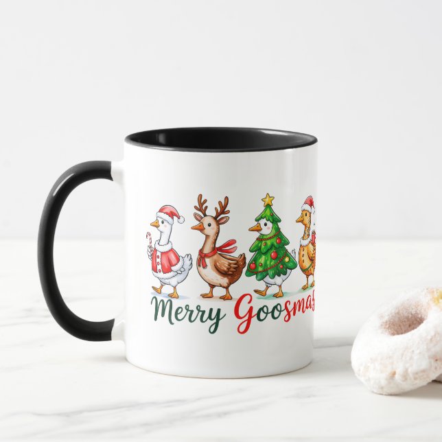 Caneca Camisa Tri-Blend de Natal Alegre Ganso Engraçado (Com Donut)