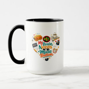Caneca Camiseta Meu Cérebro Precisa De Um Botão De Silenc
