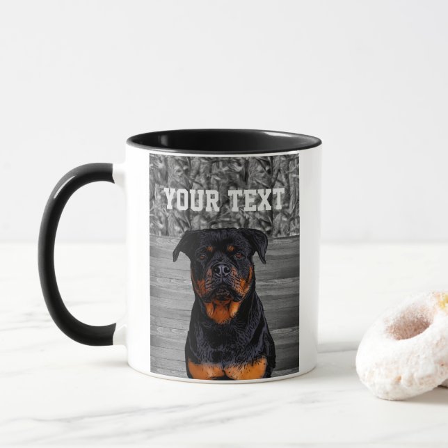 Caneca Camo Rottweiler Cães Raça Nome Animal Mug (Com Donut)