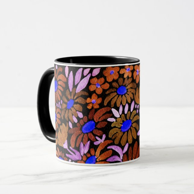 Caneca Camomila aquarela flores do prado campo floral d (Frente Esquerda)