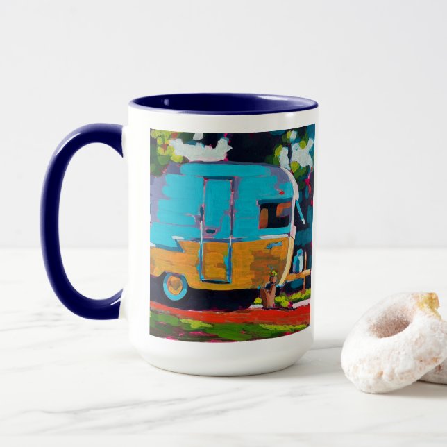 Caneca Camper Painting - Gift for Camping Lovers (Com Donut)