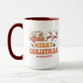 Caneca Camping Merry Christmas Reindeer Nome Personalizad