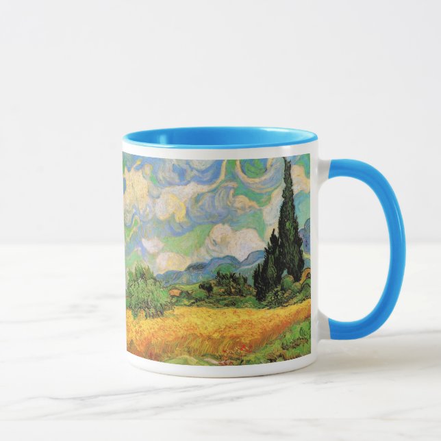 Caneca Campo de trigo Van Gogh com ciprestes na Haute Gal (Direita)