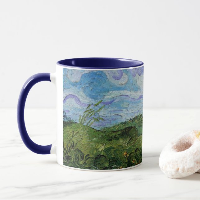 Caneca Campos de trigo verde por Vincent van Gogh (Com Donut)