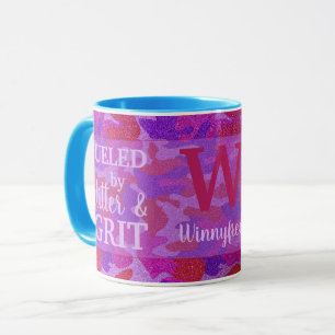 Caneca Camuflagem Brilhante Rosa + Roxo com Brilho Nome
