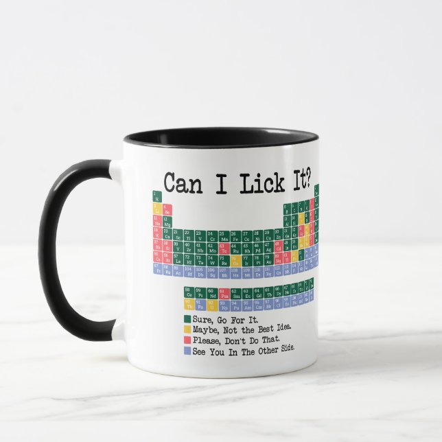 Caneca Can I Lick It Chemistry Periodic Table–Fun Science (Esquerda)