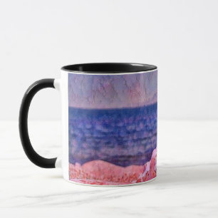 Caneca Cana rosa perto da pintura de aquarela púrpura