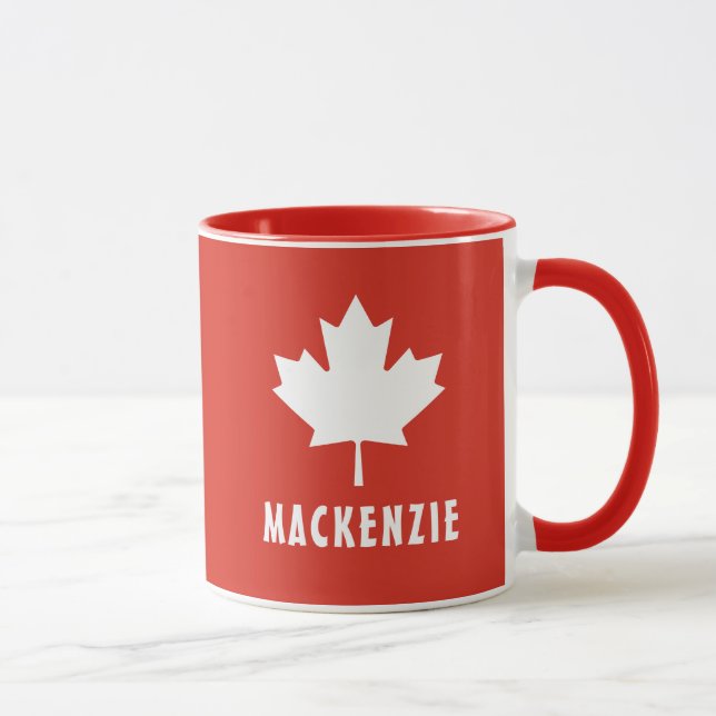 Caneca Canada Day Red White Flag Canada Mapeando Nome Fol (Direita)