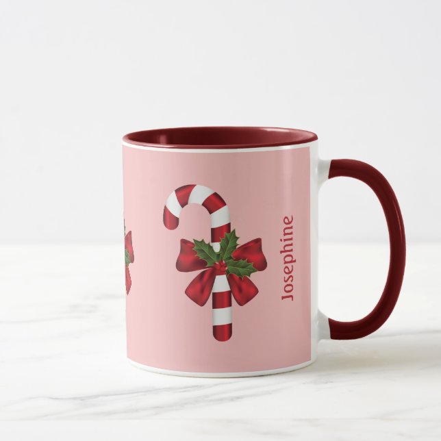 Caneca Canas De Doces De Natal Vermelho E Branco E Nome P (Direita)