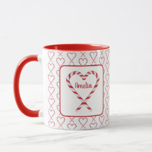Caneca Candy Cane Hearts, nome personalizado de Natal bon