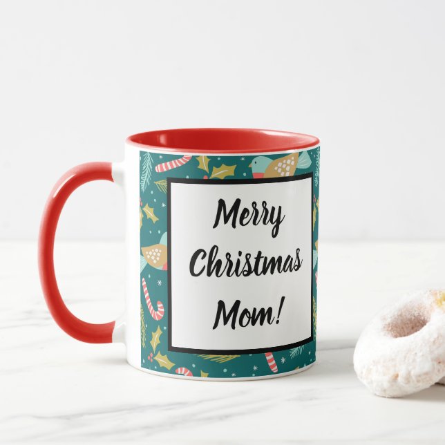 Caneca Candy Canes Holly Pine Boughs Birds (Com Donut)