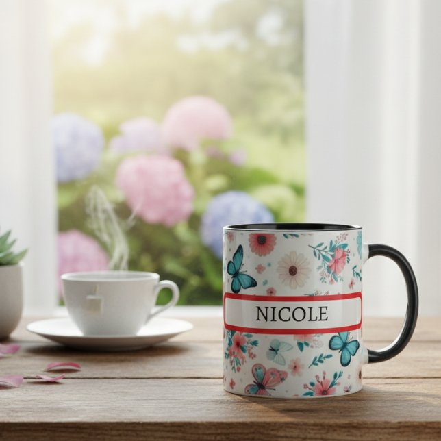 Caneca “Caneca de Café Personalizada com Borboleta Floral (Criador carregado)