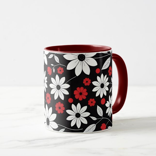 Caneca caneca-padrão floral achromática (Frente Esquerda)