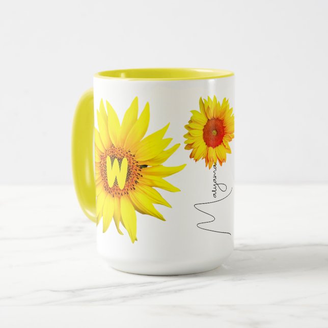 Caneca Canela de girassol | Monograma Mug & Personalizado (Frente Esquerda)